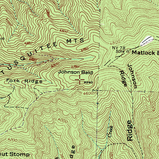 Topographic Map of Johnson Bald, NC