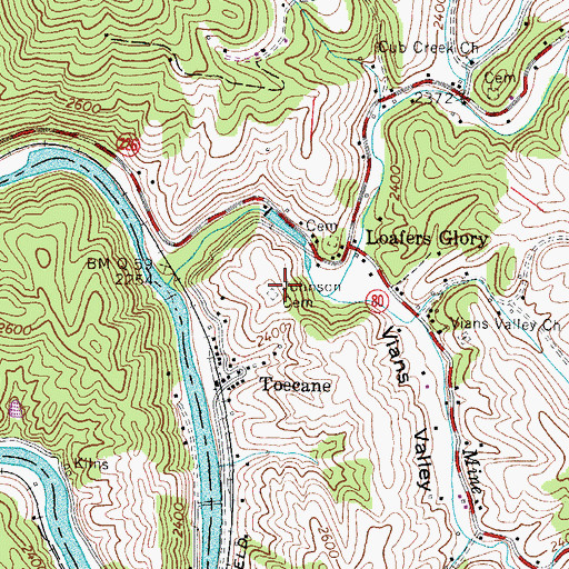 Topographic Map of Johnson Cemetery, NC