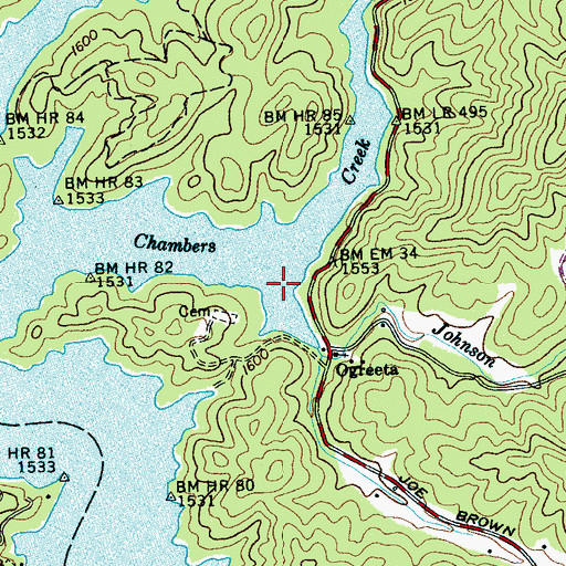 Topographic Map of Johnson Creek, NC