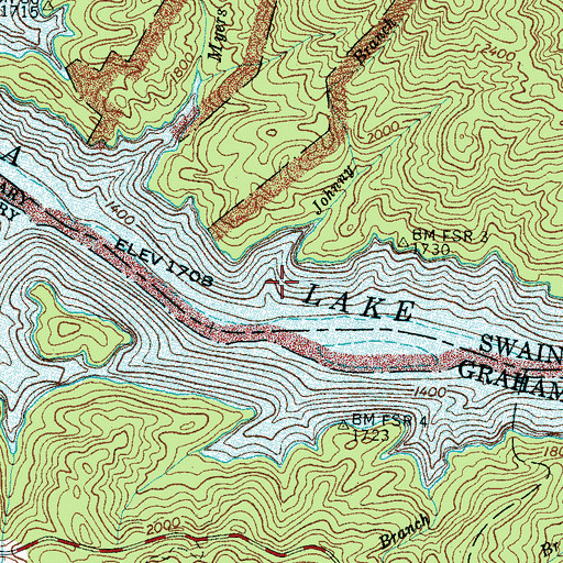 Topographic Map of Johnny Branch, NC