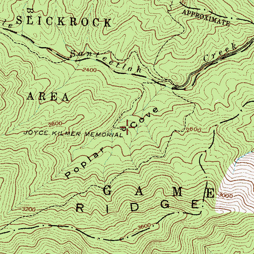Topographic Map of Joyce Kilmer Memorial, NC