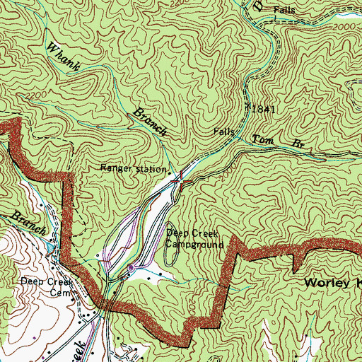 Topographic Map of Juney Whank Branch, NC