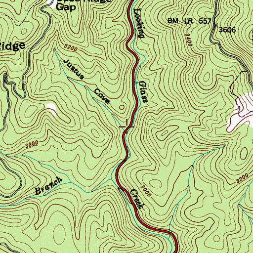 Topographic Map of Justus Cove, NC