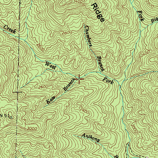 Topographic Map of Kate Branch, NC