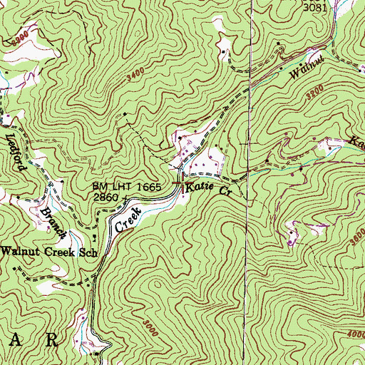 Topographic Map of Katie Creek, NC