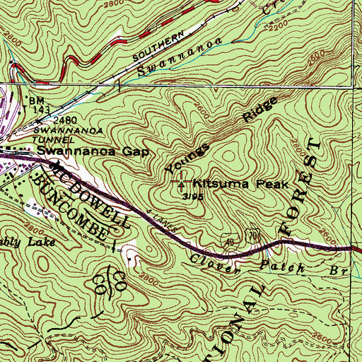 Topographic Map of Kitsuma Peak, NC