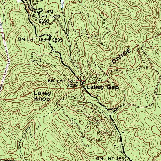 Topographic Map of Lakey Gap, NC