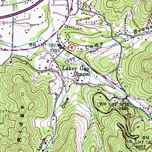 Topographic Map of Lakey Gap Chapel, NC
