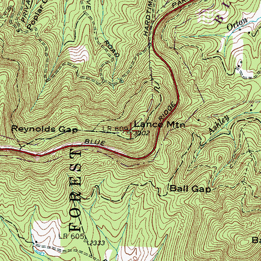 Topographic Map of Lance Mountain, NC