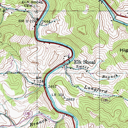 Topographic Map of Langford Branch, NC