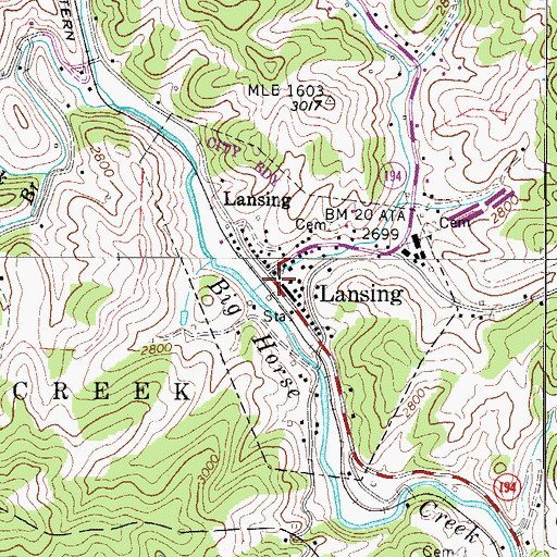 Topographic Map of Lansing, NC