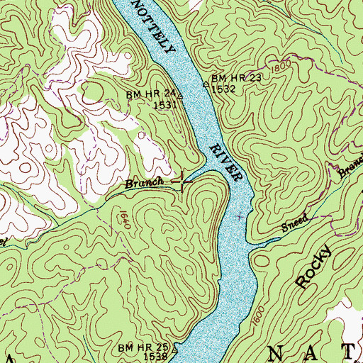 Topographic Map of Laurel Branch, NC