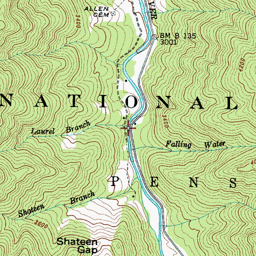 Topographic Map of Laurel Branch, NC
