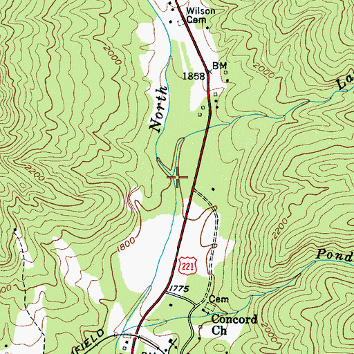Topographic Map of Laurel Branch, NC