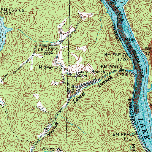 Topographic Map of Laurel Branch Cemetery, NC