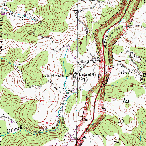 Topographic Map of Laurel Fork Baptist Church, NC