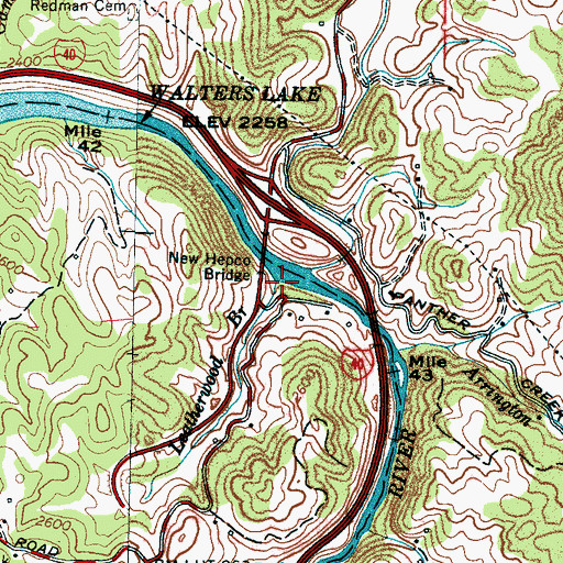Topographic Map of Leatherwood Branch, NC