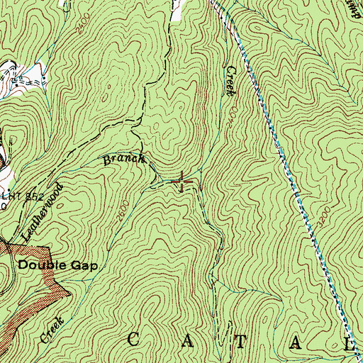 Topographic Map of Leatherwood Branch, NC