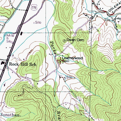 Topographic Map of Leatherwood Cemetery, NC