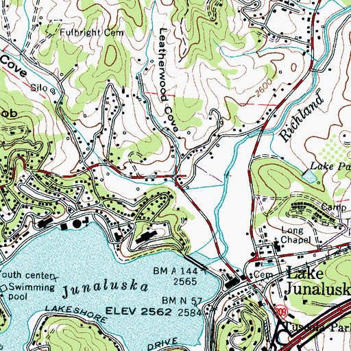 Topographic Map of Leatherwood Cove, NC