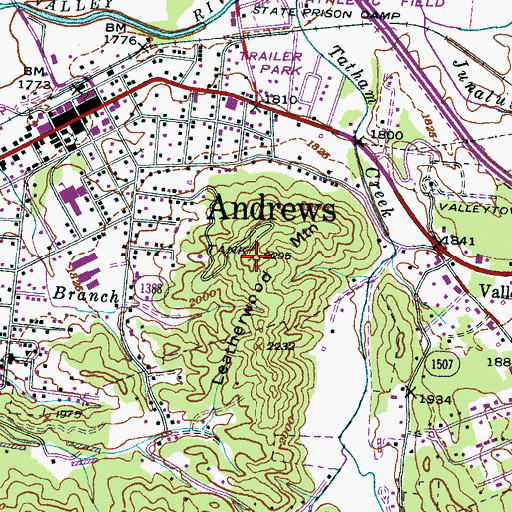 Topographic Map of Leatherwood Mountain, NC