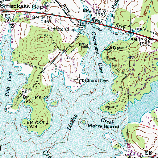 Topographic Map of Ledford Cemetery, NC