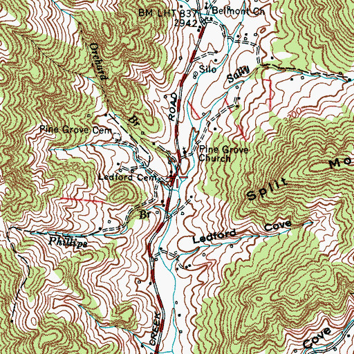 Topographic Map of Ledford Cemetery, NC