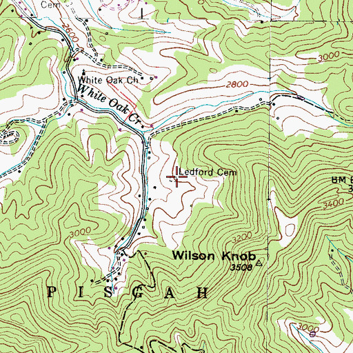 Topographic Map of Ledford Cemetery, NC