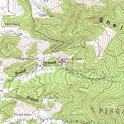 Topographic Map of Ledford Cemetery, NC