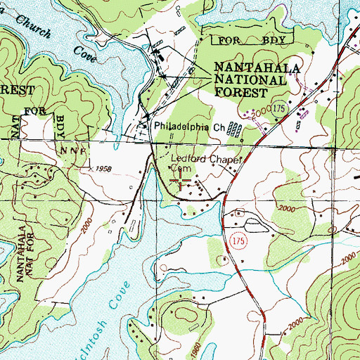Topographic Map of Ledford Chapel Cemetery, NC