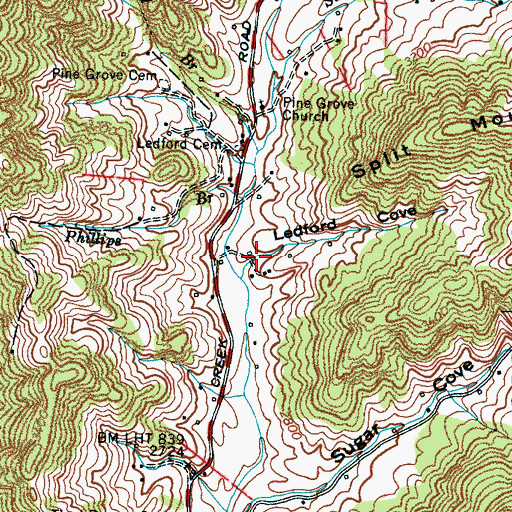 Topographic Map of Ledford Cove, NC