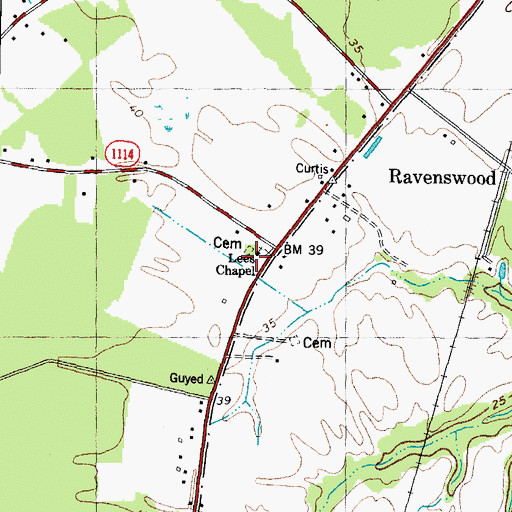 Topographic Map of Lees Methodist Chapel, NC