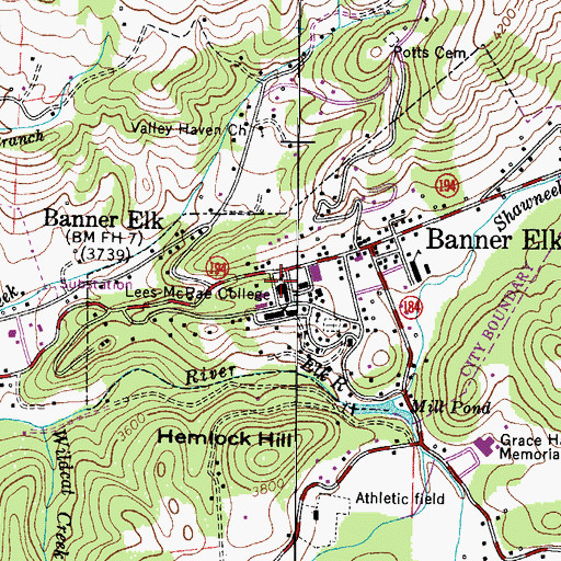 Topographic Map of Lees-McRae College, NC