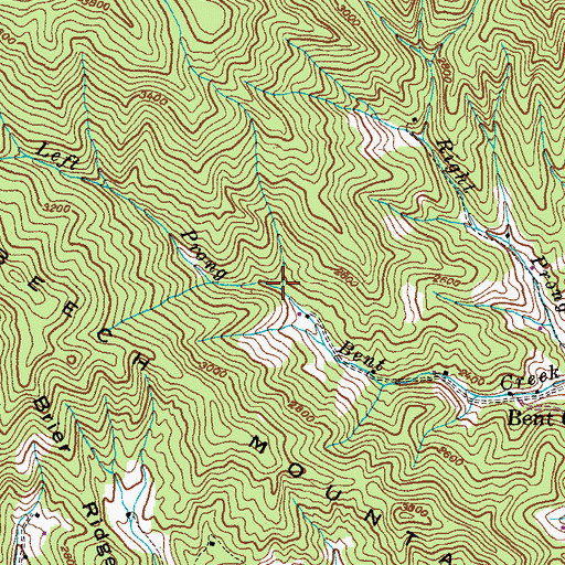 Topographic Map of Left Prong Bent Creek, NC