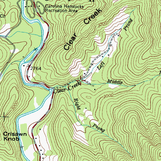 Topographic Map of Left Prong Clear Creek, NC