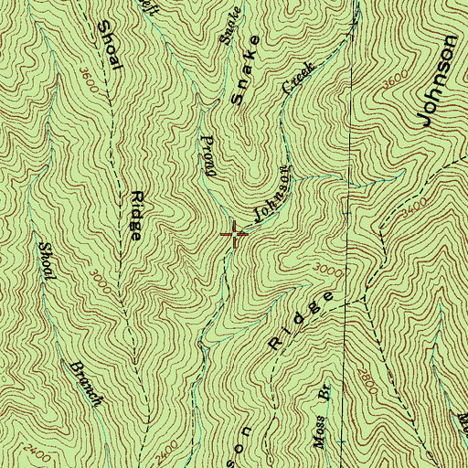 Topographic Map of Left Prong Johnson Creek, NC