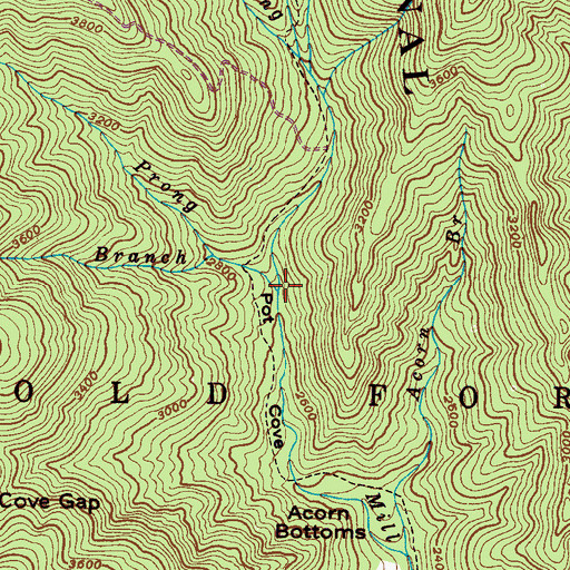 Topographic Map of Left Prong Mill Creek, NC