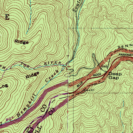 Topographic Map of Left Prong South Toe River, NC