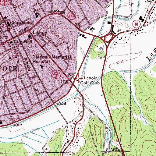 Topographic Map of Lenoir Golf Club, NC