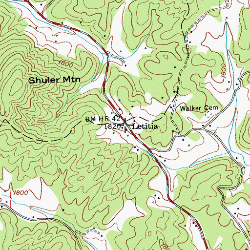 Topographic Map of Letitia, NC