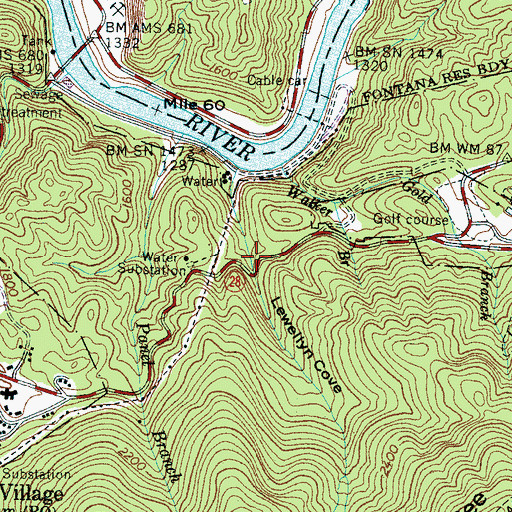 Topographic Map of Lewellyn Cove, NC