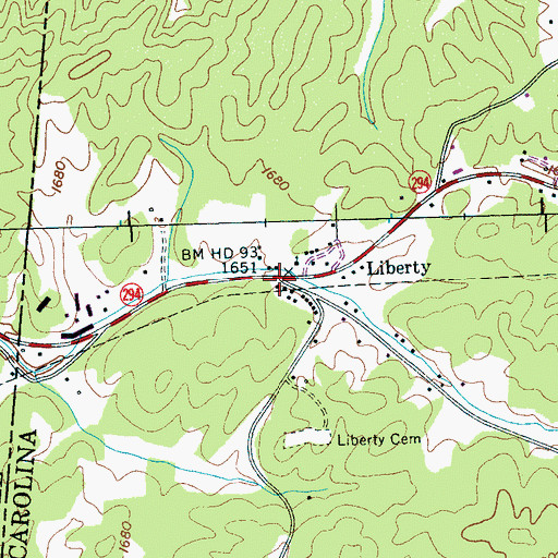 Topographic Map of Liberty, NC
