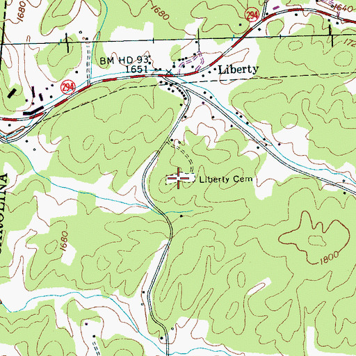 Topographic Map of Liberty Cemetery, NC