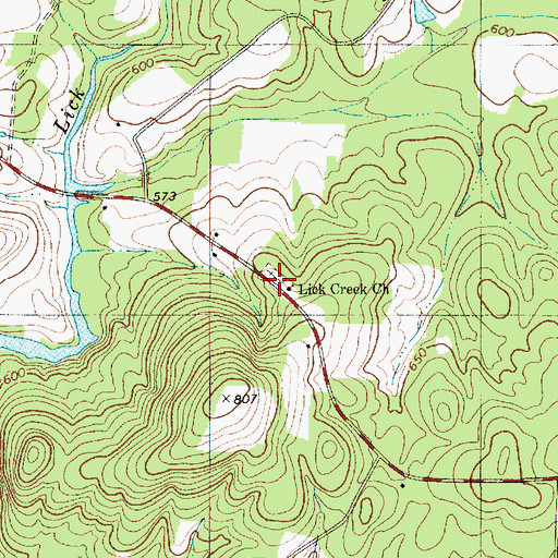 Topographic Map of Lick Creek Baptist Church, NC