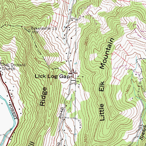 Topographic Map of Lick Log Gap, NC