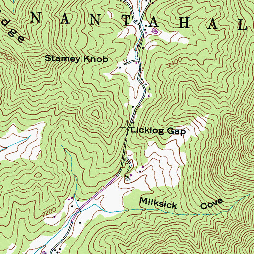 Topographic Map of Licklog Gap, NC