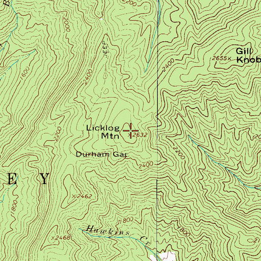 Topographic Map of Licklog Mountain, NC
