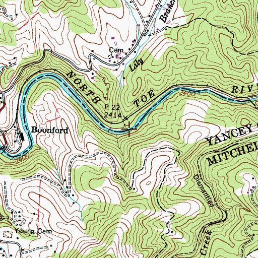 Topographic Map of Lily Branch, NC