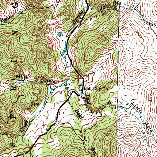 Topographic Map of Little Bald Branch, NC