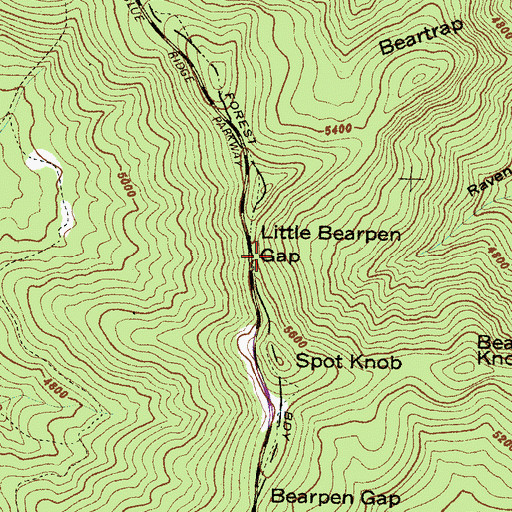 Topographic Map of Little Bearpen Gap, NC